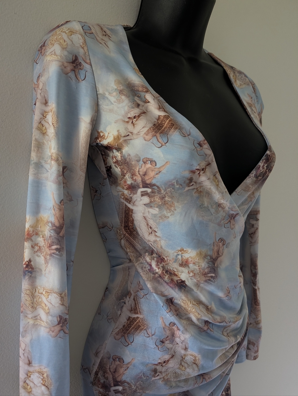 Sky Blue Cherub Print Long Sleeve Dress